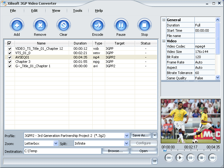 Screenshot of Xilisoft 3GP Video Converter 3.1.23.0201b