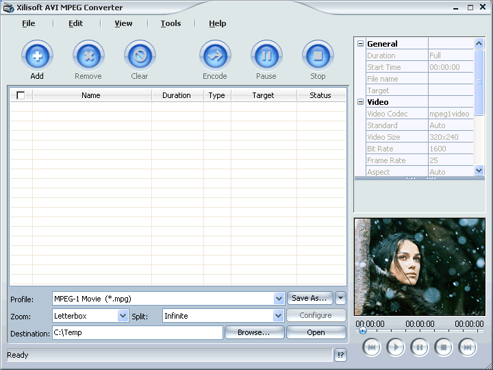 Screenshot of Xilisoft AVI MPEG Converter 3.1.14.1110b