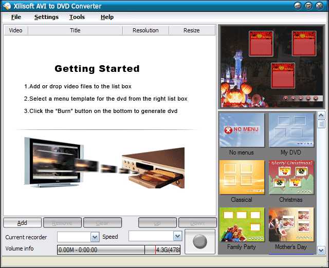 Screenshot of Xilisoft AVI to DVD Converter