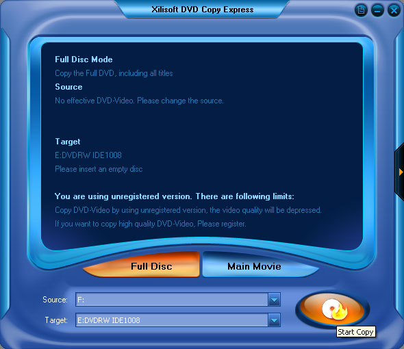 Screenshot of Xilisoft DVD Copy Express