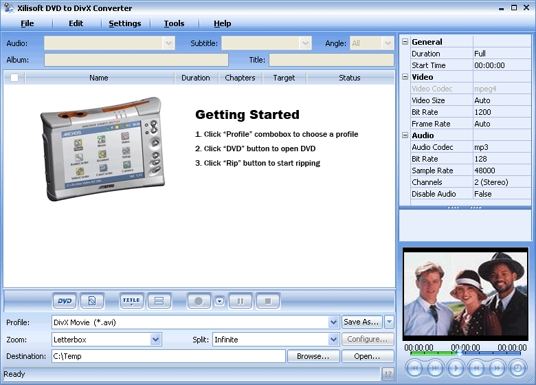 Screenshot of Xilisoft DVD to DivX Converter