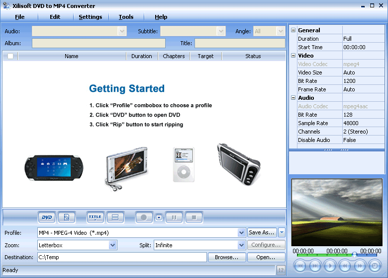 Screenshot of Xilisoft DVD to MP4 Suite 4.0.59.1110