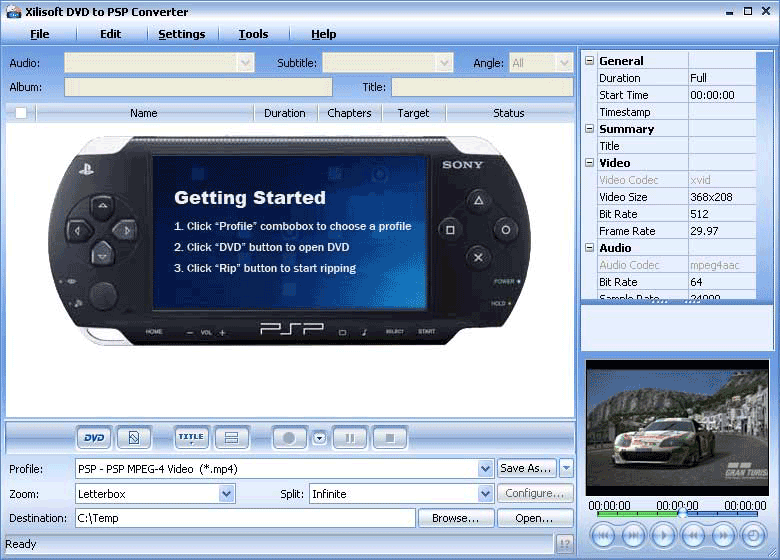 Screenshot of Xilisoft DVD to PSP Converter 4.0.68.0201