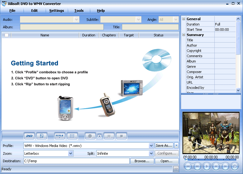 Screenshot of Xilisoft DVD to WMV Converter 4.0.38.0112
