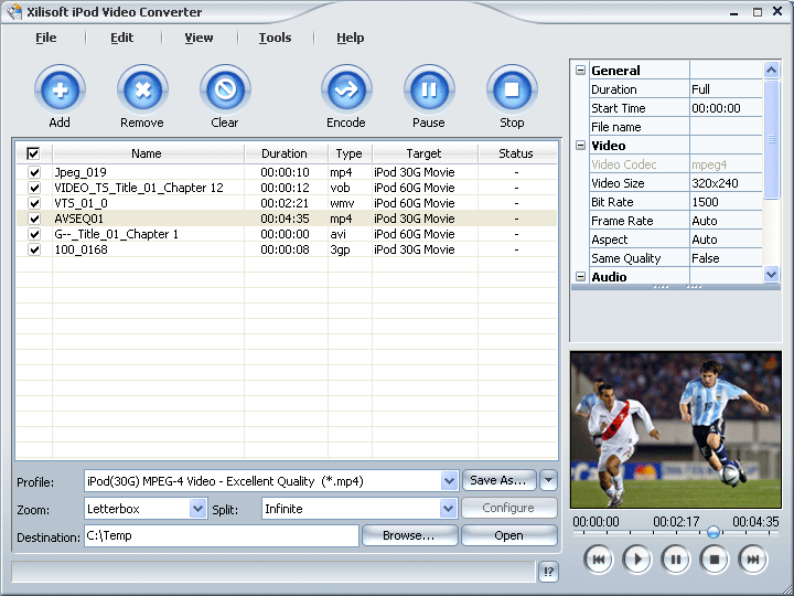 Screenshot of Xilisoft iPod Video Converter 3.1.23.0201b