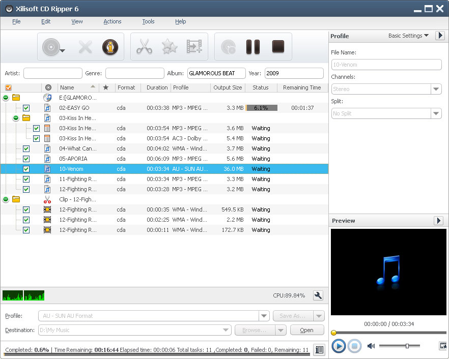 Click to view Xilisoft CD Ripper 6.3.0.0805 screenshot