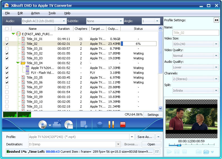 Xilisoft DVD to Apple TV Converter - convert DVD to Apple TV, rip DVD to Apple TV