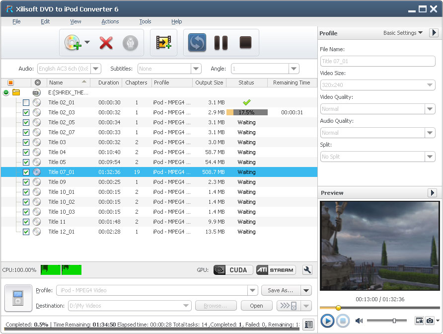 Xilisoft DVD to iPod Converter screenshot