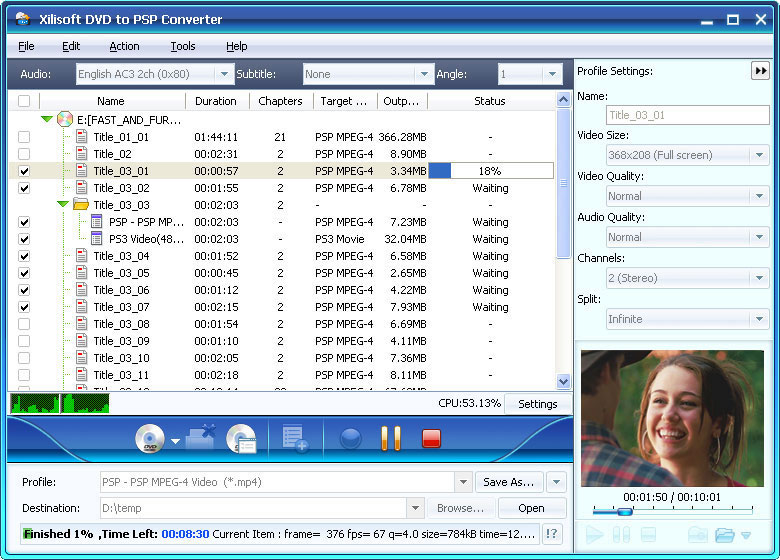 Xilisoft DVD to PSP Suite is an easy-to-use DVD to PSP video converter.