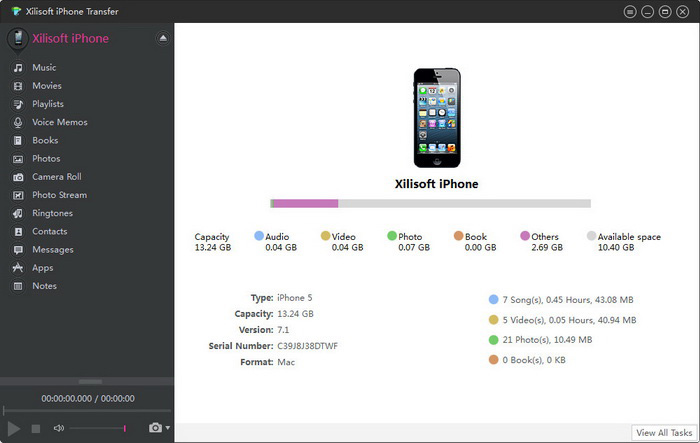 Transfer files between iPhone and PC and copy iPhone content to iTunes library.