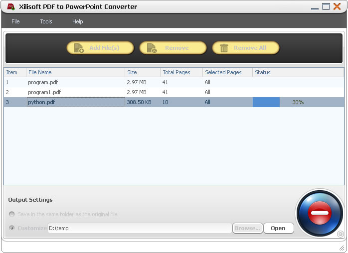 Click to view Xilisoft PDF to PowerPoint Converter 1.0.2.1019 screenshot