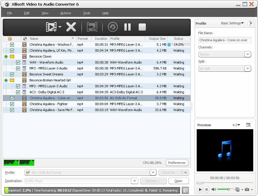 Xilisoft Video to Audio Converter screenshot