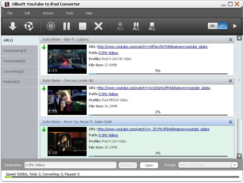 Click to view Xilisoft YouTube to iPad Converter 3.2.0.0630 screenshot