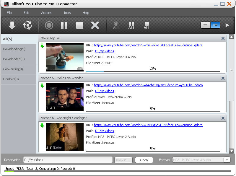 Click to view Xilisoft YouTube to MP3 Converter 3.2.0.0630 screenshot