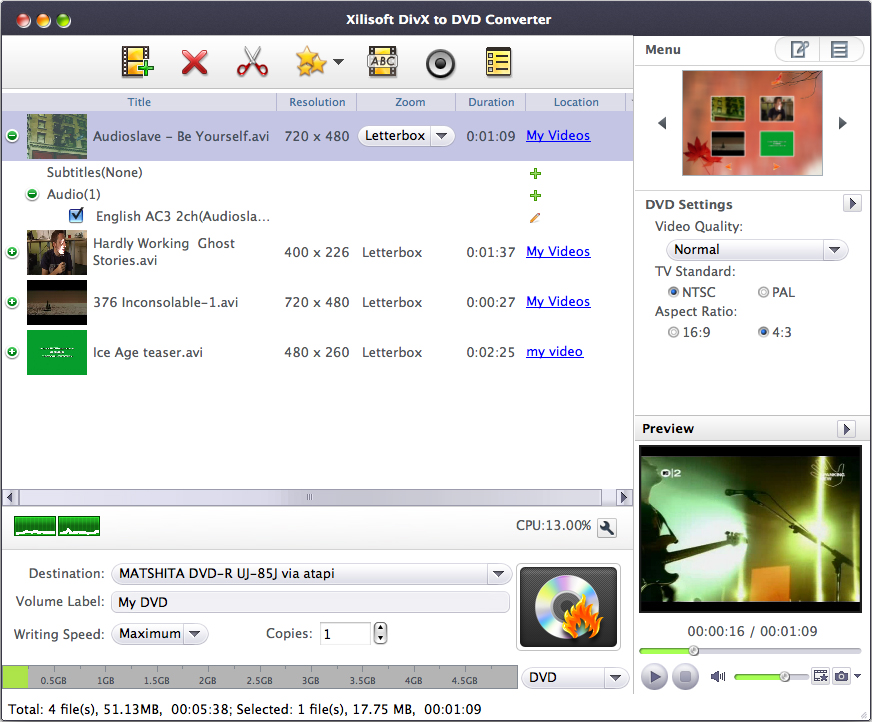 Xilisoft DivX to DVD Converter for Mac